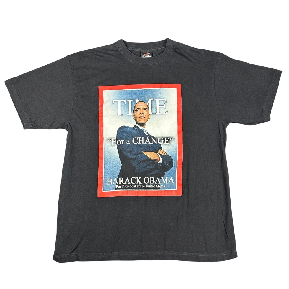 Vintage 2008 Barack Obama Time Magazine For a Change Yes We Can Graphic Tee XL